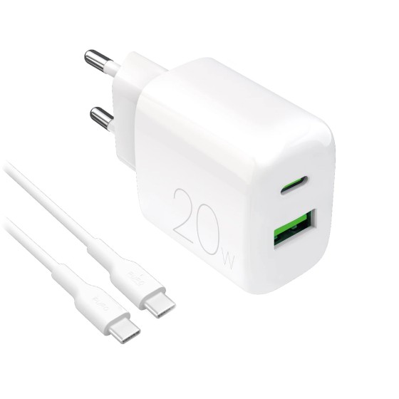 Kit Energia: Caricabatterie Pro Lite da 20W con porta USB-A e porta USB-C + Cavo USB-C
